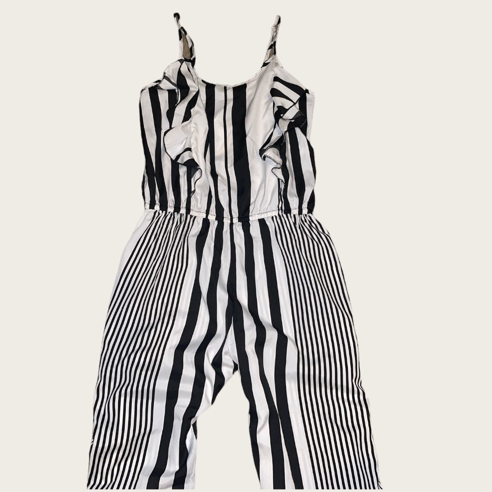 Black & White Striped Sleeveless Jumpsuit